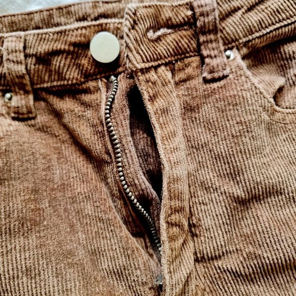 Brown corduroy denim flared jeans Zipper fly with one top button AU 6-8 - Picture 5 of 6